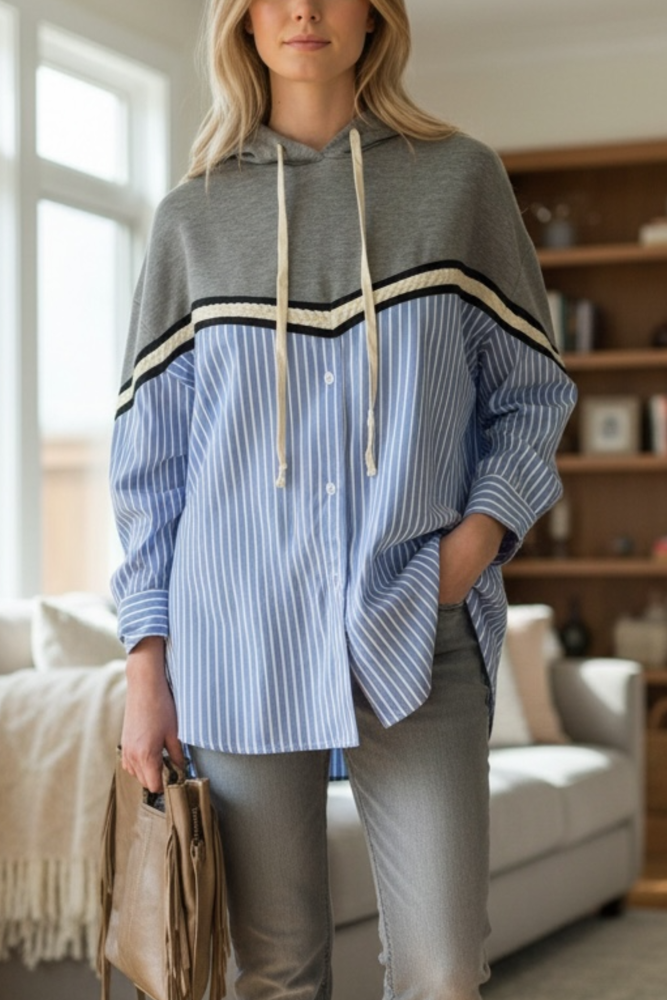 Chemise sweat LEONORE bleu – Taille unique jusqu&rsquo;au 48