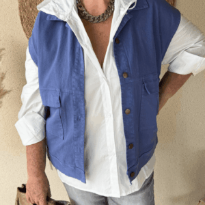 Veste sans manches CELIA bleu indigo - Taille unique jusqu'au 48