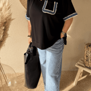Pull sans manche ROMY noir - Taille unique jusqu'au 48