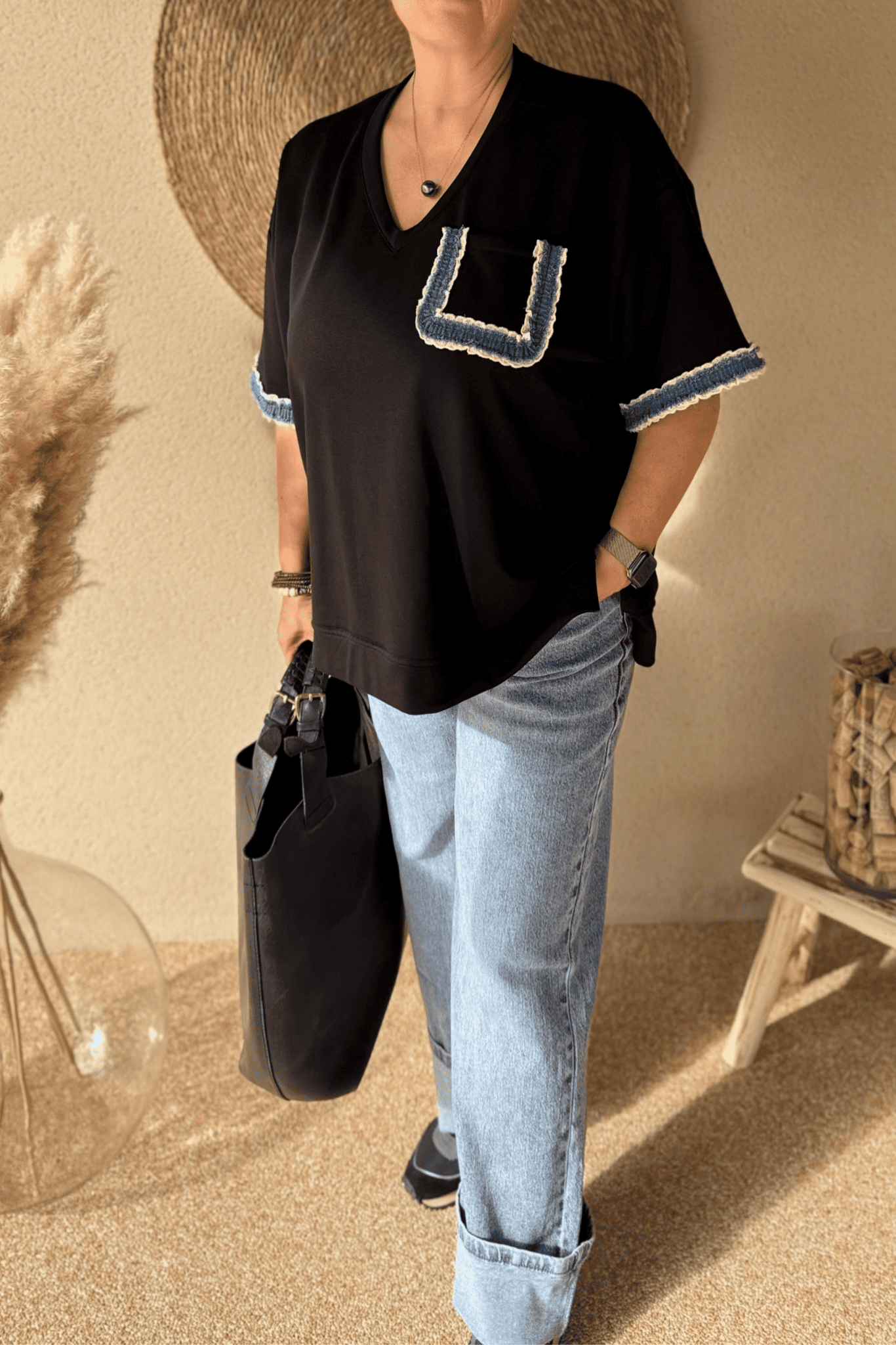 Pull sans manche ROMY noir – Taille unique jusqu’au 48