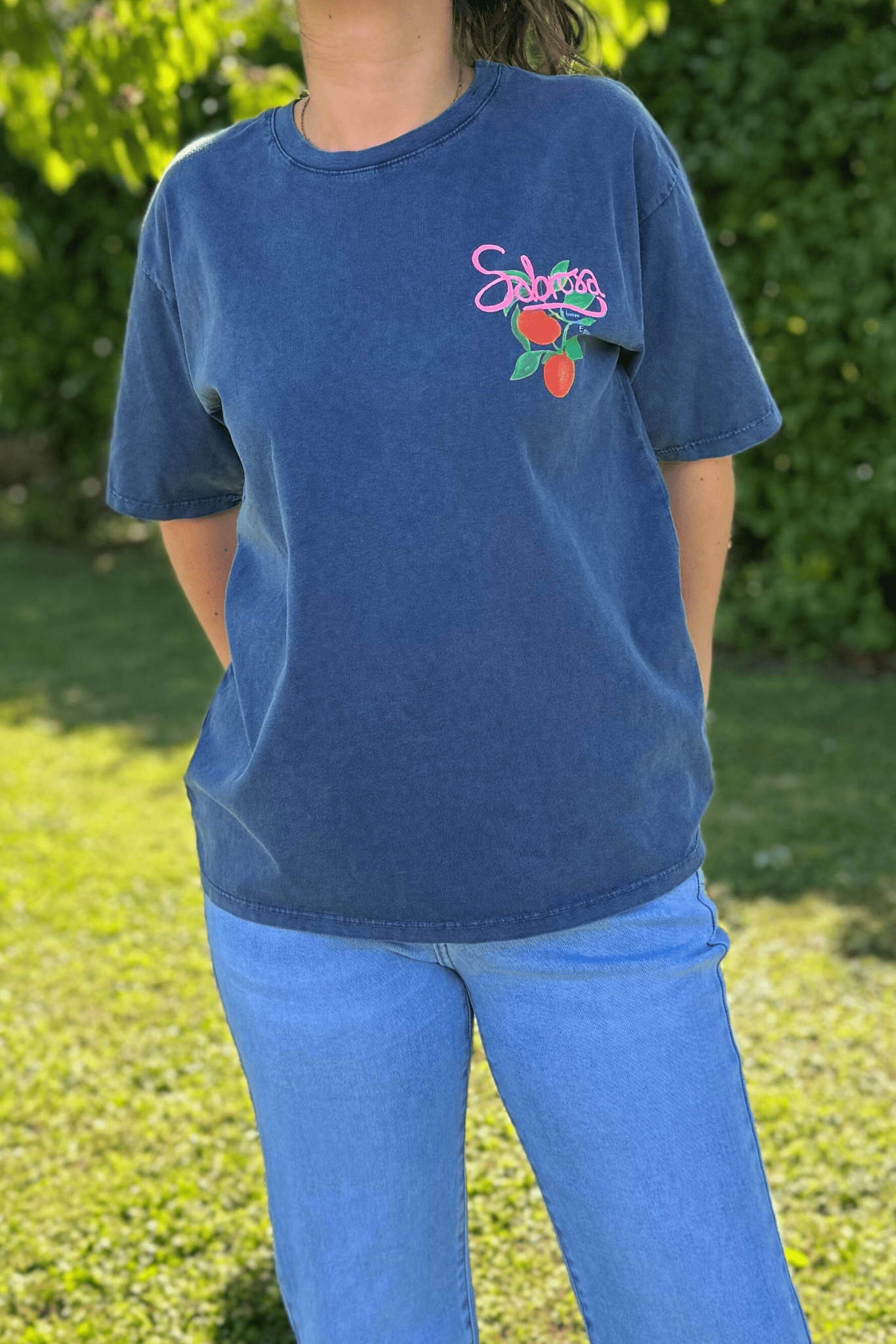 T-shirt CLARA bleu jean - Taille unique jusqu'au 42